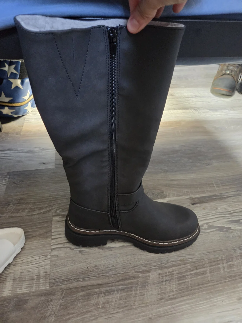 Black Faux-Shearling Tall Winter Boots with Buckle Detail